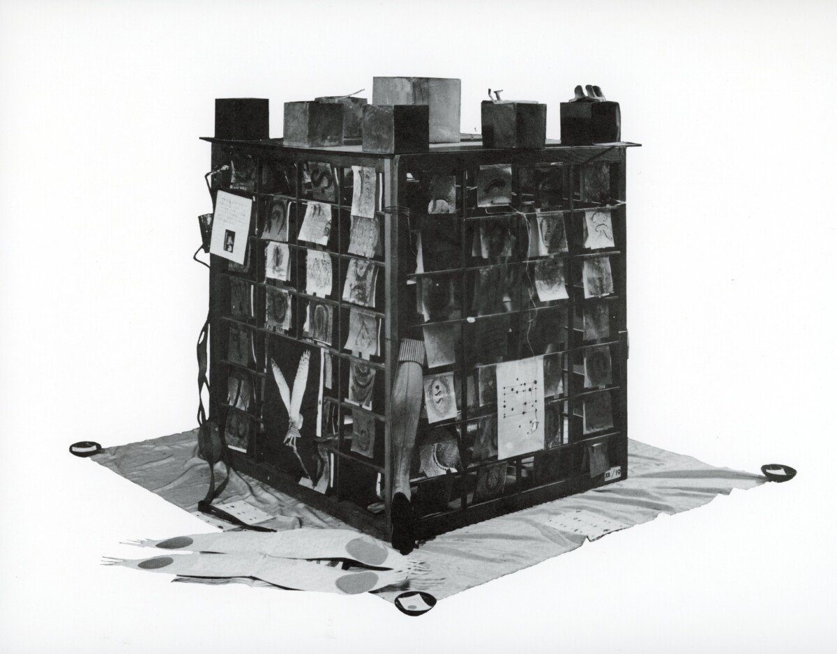 《のぞけプサイ亀を翼ある密軌を》1962年、木・紙・ガラス・金属・写真・デッサン、個人蔵