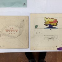 松澤宥作。現代前衛芸術の夕で上演された。舞台装置案らしき絵も。 資料提供:東京文化財研究所 橘川英規